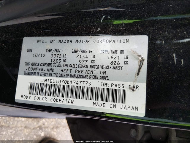 Aukcja sprzedaży 2013 Mazda Mazda3 I Sport, vin: JM1BL1U70D1747773, numer aukcji: 45222958