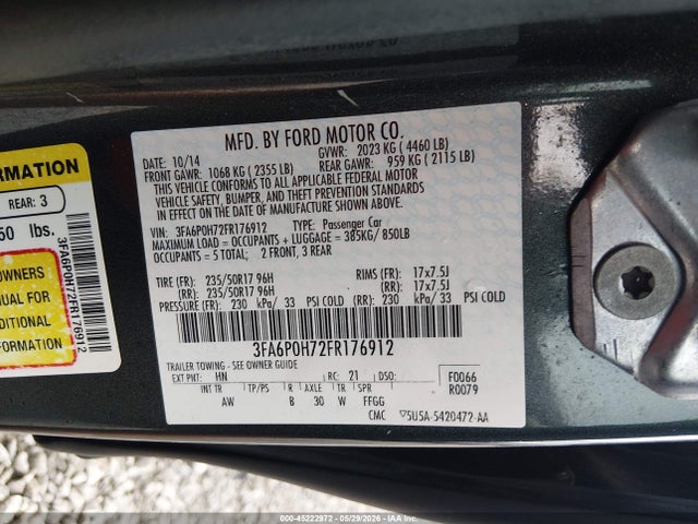 Ford FUSION SE 2015 3FA6P0H72FR176912 Image 9