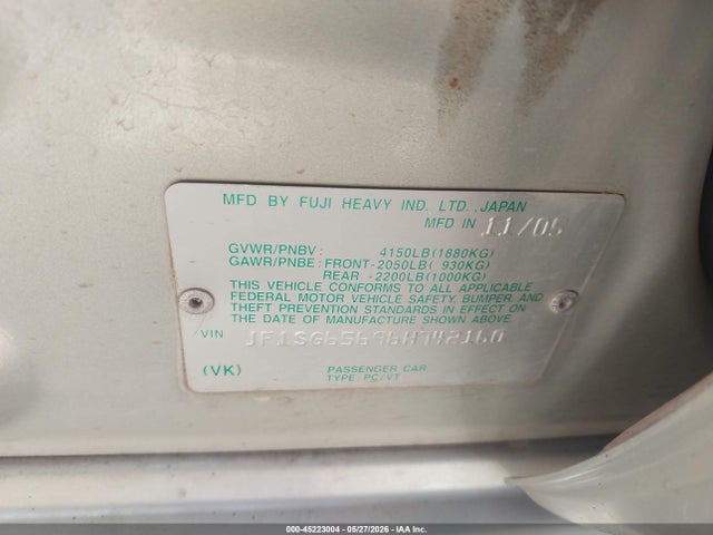 Aukcja sprzedaży 2006 Subaru Forester 2.5x, vin: JF1SG65696H742160, numer aukcji: 45223004