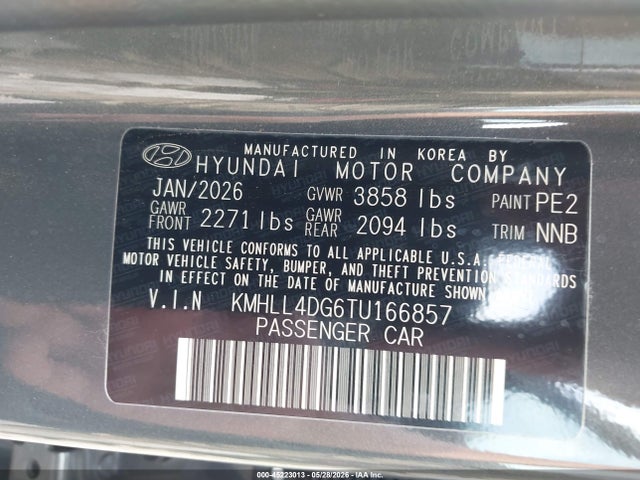 Продажа на аукционе авто 2026 Hyundai Elantra Se, vin: KMHLL4DG6TU166857, номер лота: 45223013