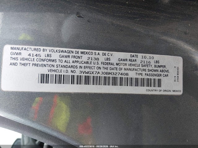 Продаж на аукціоні авто 2011 Volkswagen Jetta 2.5l Sel, vin: 3VWGX7AJ0BM327408, номер лоту: 45223018
