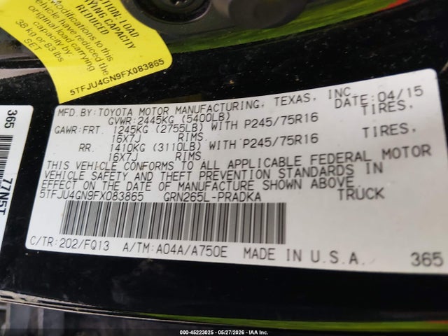 Продаж на аукціоні авто 2015 Toyota Tacoma Prerunner V6, vin: 5TFJU4GN9FX083865, номер лоту: 45223025
