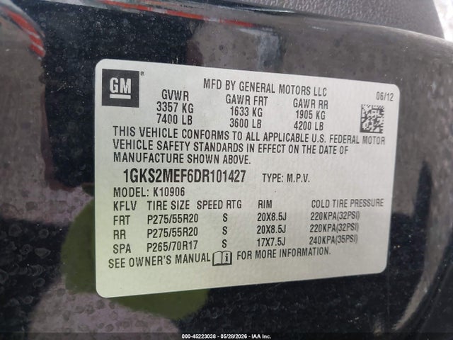 Aukcja sprzedaży 2013 Gmc Yukon Xl 1500 Denali, vin: 1GKS2MEF6DR101427, numer aukcji: 45223038