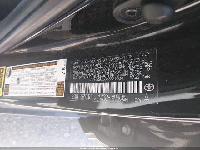 Aukcja sprzedaży 2008 Toyota Prius, vin: JTDKB20U683339034, numer aukcji: 45223044