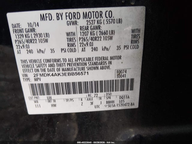 Продажа на аукционе авто 2014 Ford Edge Sport, vin: 2FMDK4AK3EBB56571, номер лота: 45223045