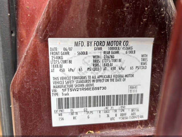 Продажа на аукционе авто 2008 Ford F-250 Fx4/harley-davidson/king Ranch/lariat/xl/xlt, vin: 1FTSW21R98EB59730, номер лота: 45223049