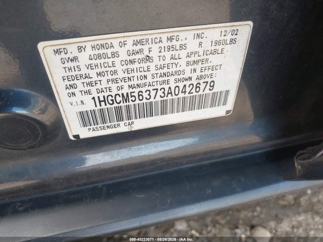 Продаж на аукціоні авто 2003 Honda Accord 2.4 Lx, vin: 1HGCM56373A042679, номер лоту: 45223071