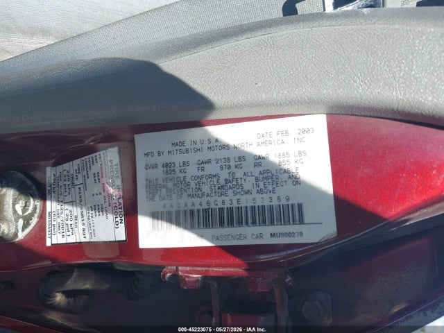 Продаж на аукціоні авто 2003 Mitsubishi Galant Es/ls, vin: 4A3AA46G83E153369, номер лоту: 45223075