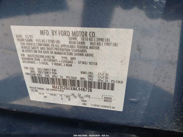 Aukcja sprzedaży 2021 Ford Ecosport Se, vin: MAJ3S2GEXMC448728, numer aukcji: 45223084