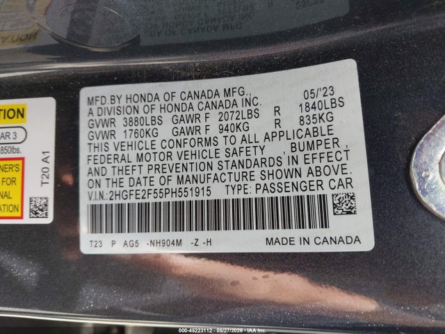 2HGFE2F55PH551915 Honda Civic Sport