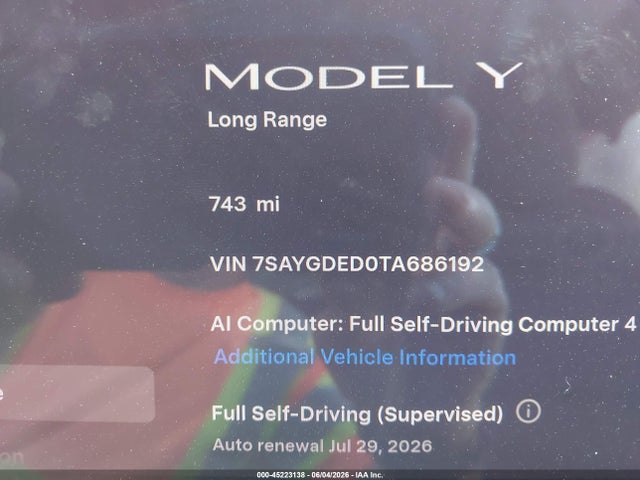 45223138 :رقم المزاد ، 7SAYGDED0TA686192 vin ، 2026 Tesla Model Y Premium Rear-wheel Drive/rear-wheel Drive مزاد بيع