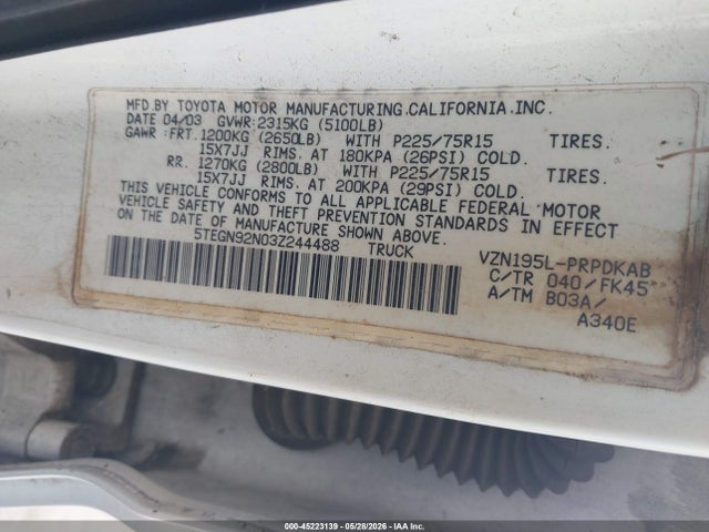 2003 Toyota Tacoma Prerunner V6 მანქანა იყიდება აუქციონზე, vin: 5TEGN92N03Z244488, აუქციონის ნომერი: 45223139