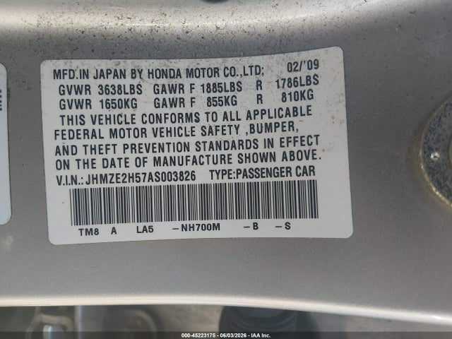 Aukcja sprzedaży 2010 Honda Insight Lx, vin: JHMZE2H57AS003826, numer aukcji: 45223175