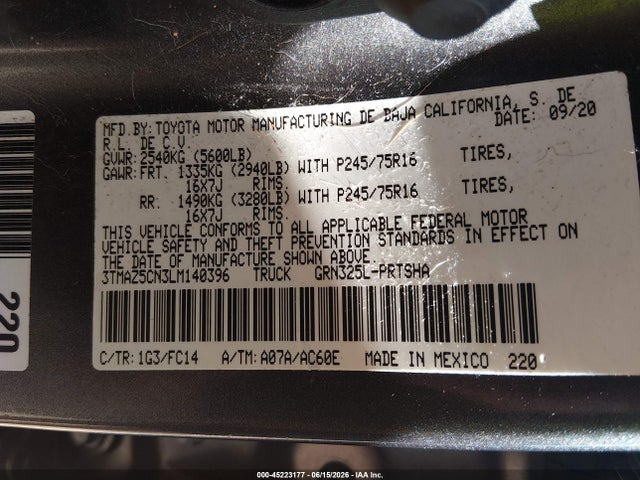 3TMAZ5CN3LM140396 Toyota Tacoma Sr5 V6