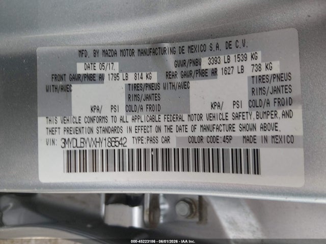Aukcja sprzedaży 2017 Toyota Yaris Ia, vin: 3MYDLBYVXHY186542, numer aukcji: 45223186