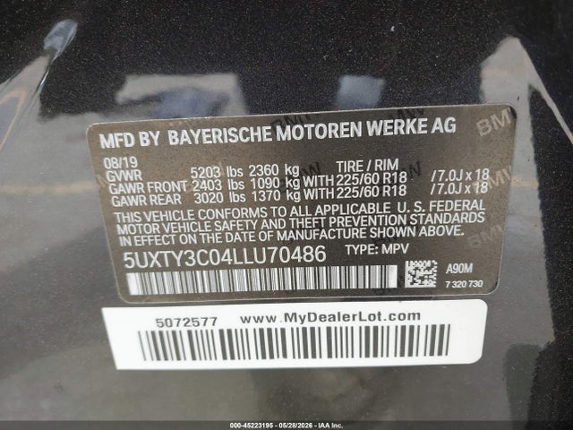 Aukcja sprzedaży 2020 Bmw X3 Sdrive30i, vin: 5UXTY3C04LLU70486, numer aukcji: 45223195
