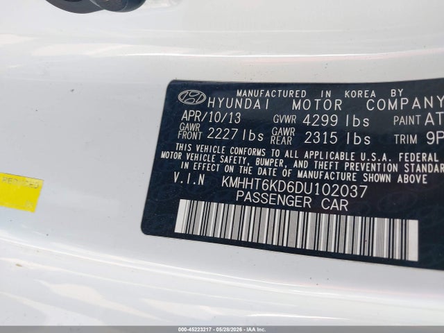 Продаж на аукціоні авто 2013 Hyundai Genesis, vin: KMHHT6KD6DU102037, номер лоту: 45223217