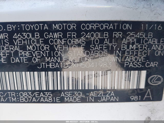 Lexus IS 200T 2017 JTHBA1D2XH5041983 Image 9