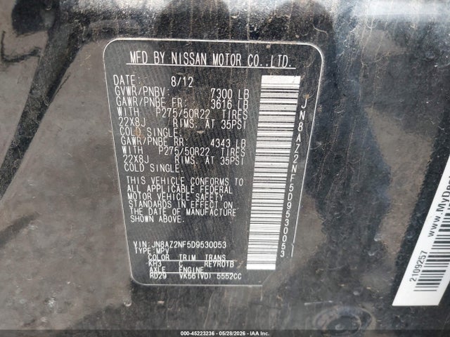 Продажа на аукционе авто 2013 Infiniti Qx56, vin: JN8AZ2NF5D9530053, номер лота: 45223236