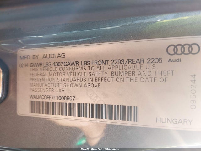Aukcja sprzedaży 2015 Audi A3 1.8t Premium, vin: WAUACGFF7F1008807, numer aukcji: 45223263