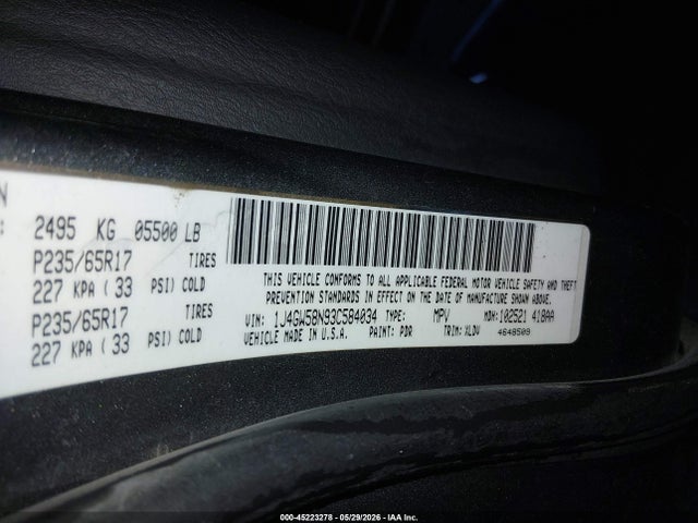 Aukcja sprzedaży 2003 Jeep Grand Cherokee Limited, vin: 1J4GW58N93C584034, numer aukcji: 45223278