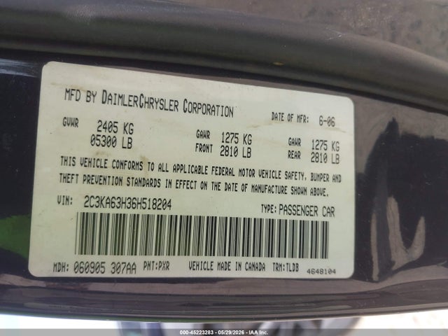 45223283 :رقم المزاد ، 2C3KA63H36H518204 vin ، 2006 Chrysler 300c مزاد بيع