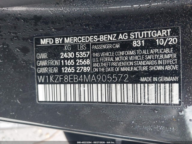 45223294 :رقم المزاد ، W1KZF8EB4MA905572 vin ، 2021 Mercedes-benz E 350 4matic مزاد بيع