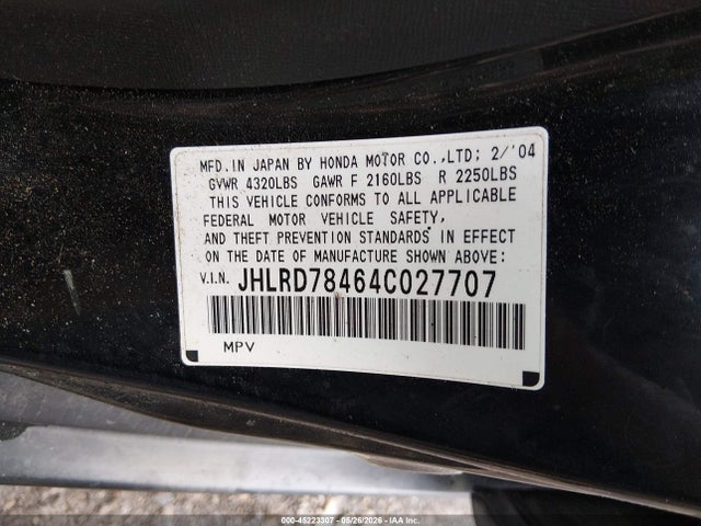 Aukcja sprzedaży 2004 Honda Cr-v Lx, vin: JHLRD78464C027707, numer aukcji: 45223307
