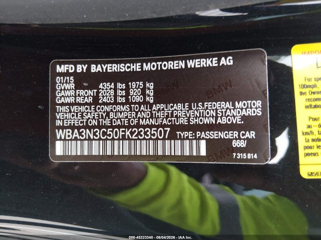 45223340 :رقم المزاد ، WBA3N3C50FK233507 vin ، 2015 Bmw 428i مزاد بيع