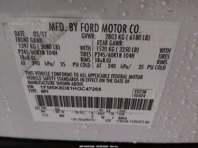 Ford EXPLORER XLT 2017 1FM5K8D81HGC47265 Image 9
