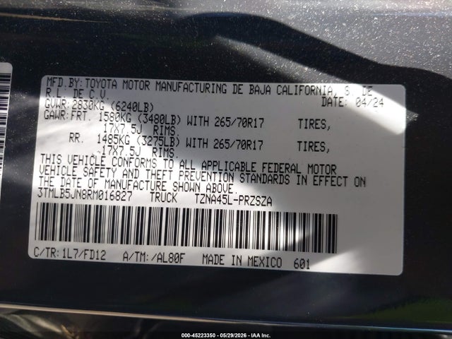 Aukcja sprzedaży 2024 Toyota Tacoma Trd Off Road, vin: 3TMLB5JN8RM016827, numer aukcji: 45223350