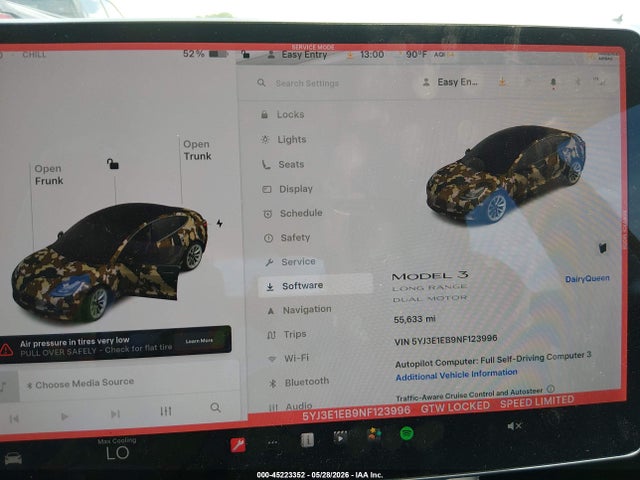 45223352 :رقم المزاد ، 5YJ3E1EB9NF123996 vin ، 2022 Tesla Model 3 Long Range Dual Motor All-wheel Drive مزاد بيع