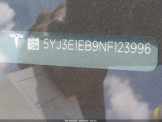 45223352 :رقم المزاد ، 5YJ3E1EB9NF123996 vin ، 2022 Tesla Model 3 Long Range Dual Motor All-wheel Drive مزاد بيع
