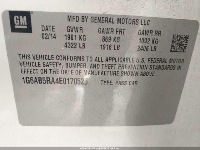 Auction sale of the 2014 Cadillac Ats Luxury, vin: 1G6AB5RA4E0170525, lot number: 45223358