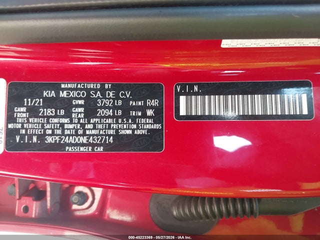 2022 Kia Forte Lxs მანქანა იყიდება აუქციონზე, vin: 3KPF24AD0NE432714, აუქციონის ნომერი: 45223369