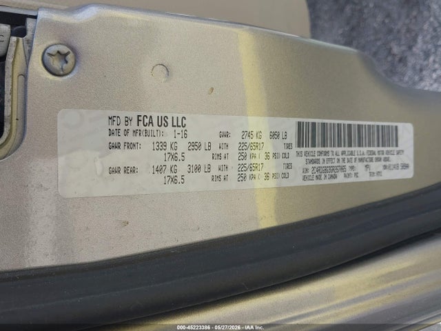 45223386 :رقم المزاد ، 2C4RDGBG3GR267065 vin ، 2016 Dodge Grand Caravan Se مزاد بيع