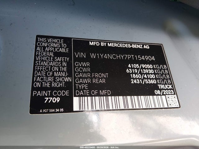 Продаж на аукціоні авто 2023 Mercedes-benz Sprinter 2500 High Roof 4-cyl Diesel Ho, vin: W1Y4NCHY7PT154904, номер лоту: 45223405