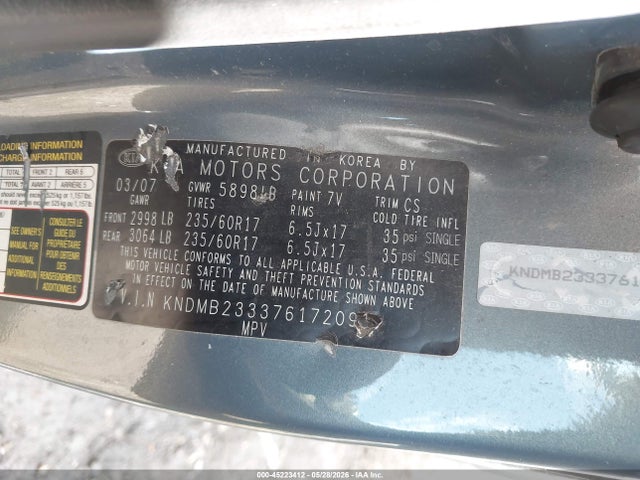 Aukcja sprzedaży 2007 Kia Sedona Ex, vin: KNDMB233376172091, numer aukcji: 45223412