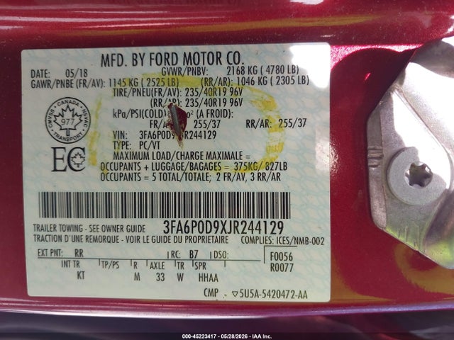 Ford Fusion Titanium 2018 3FA6P0D9XJR244129 Image 9