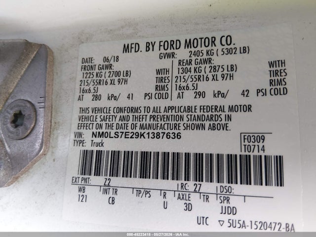 Aukcja sprzedaży 2019 Ford Transit Connect Xl, vin: NM0LS7E29K1387636, numer aukcji: 45223418