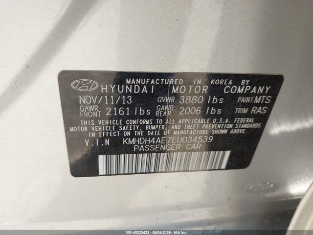 Auction sale of the 2014 Hyundai Elantra Se, vin: KMHDH4AE7EU034539, lot number: 45223423