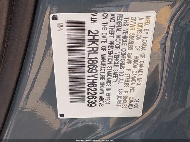 Aukcja sprzedaży 2000 Honda Odyssey Ex, vin: 2HKRL1869YH622639, numer aukcji: 45223445