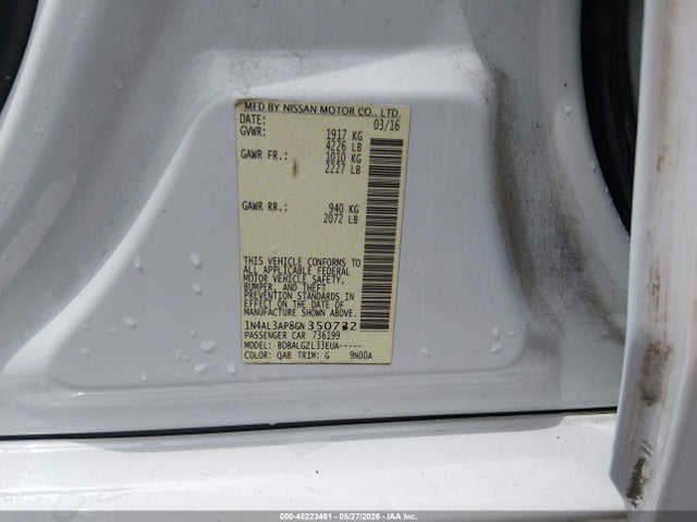 45223461 :رقم المزاد ، 1N4AL3AP8GN350732 vin ، 2016 Nissan Altima 2.5/2.5 S/2.5 Sl/2.5 Sr/2.5 Sv مزاد بيع