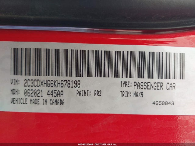 2C3CDXHG6KH678198 Dodge Charger Gt Rwd