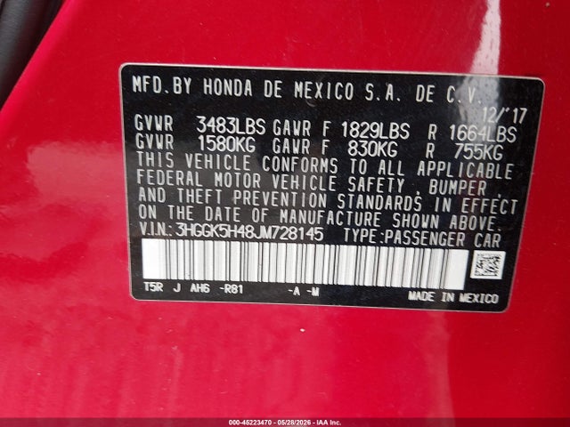3HGGK5H48JM728145 Honda FIT LX