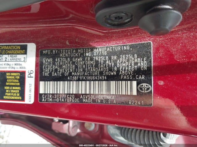Toyota CAMRY LE 2017 4T1BF1FK1HU643494 Image 9