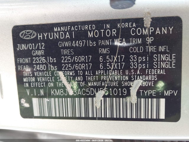Продаж на аукціоні авто 2013 Hyundai Tucson Gls, vin: KM8JU3AC5DU551019, номер лоту: 45223494