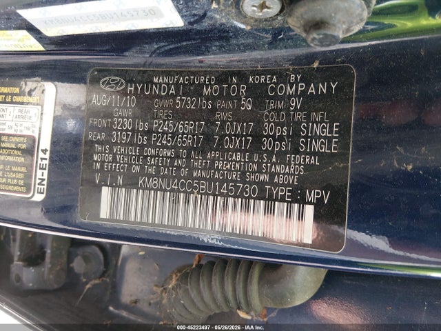 45223497 :رقم المزاد ، KM8NU4CC5BU145730 vin ، 2011 Hyundai Veracruz Gls مزاد بيع