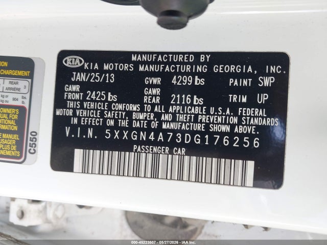 Aukcja sprzedaży 2013 Kia Optima Ex, vin: 5XXGN4A73DG176256, numer aukcji: 45223507