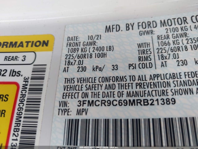 Ford Bronco Sport Outer Banks 2021 3FMCR9C69MRB21389 Image 9